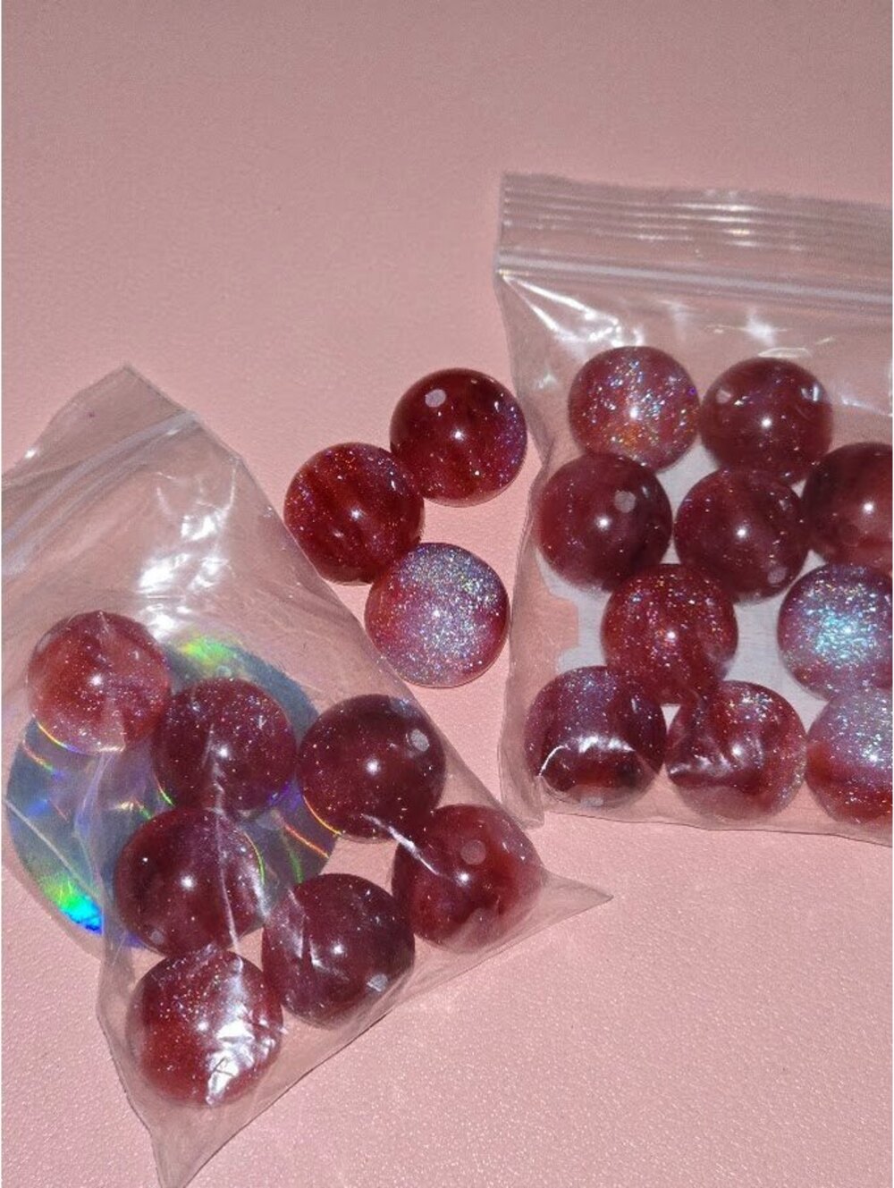 16mm Rose Pink Resin Galaxy Beads • Glitter Shimmer Round Beads